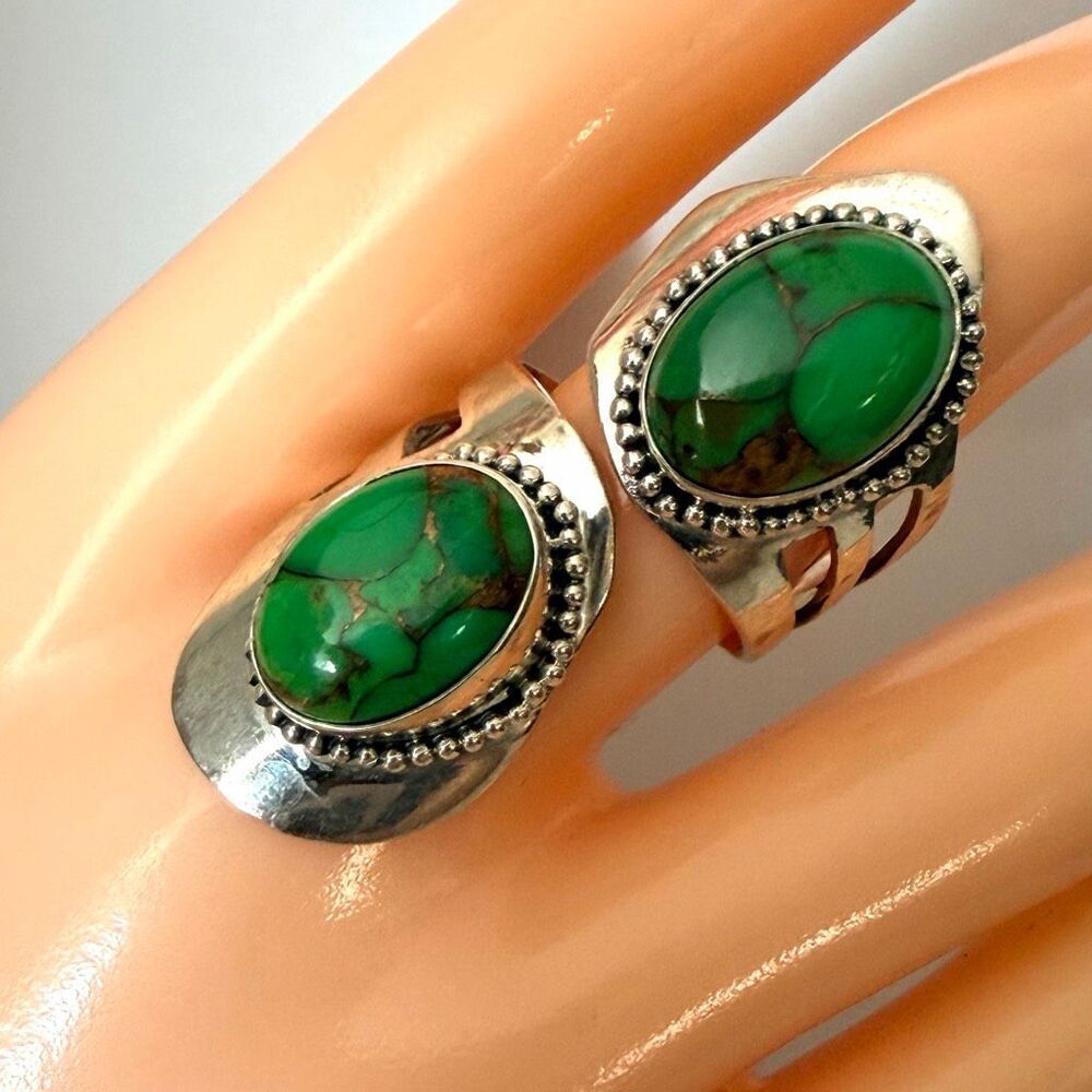 Sajen Sterling Silver Green Copper Turquoise Bypass Wrap Ring